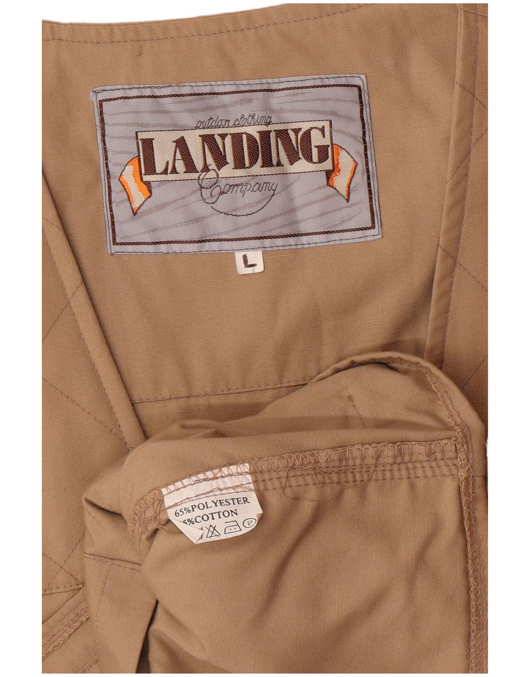 VINTAGE Hombres Utility Gilet Reino Unido 40 Poliéster Beige Grande