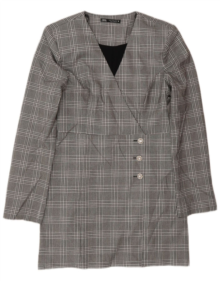 Zara Vestido recto de manga larga para mujer UK 42 Poliéster a cuadros gris medio