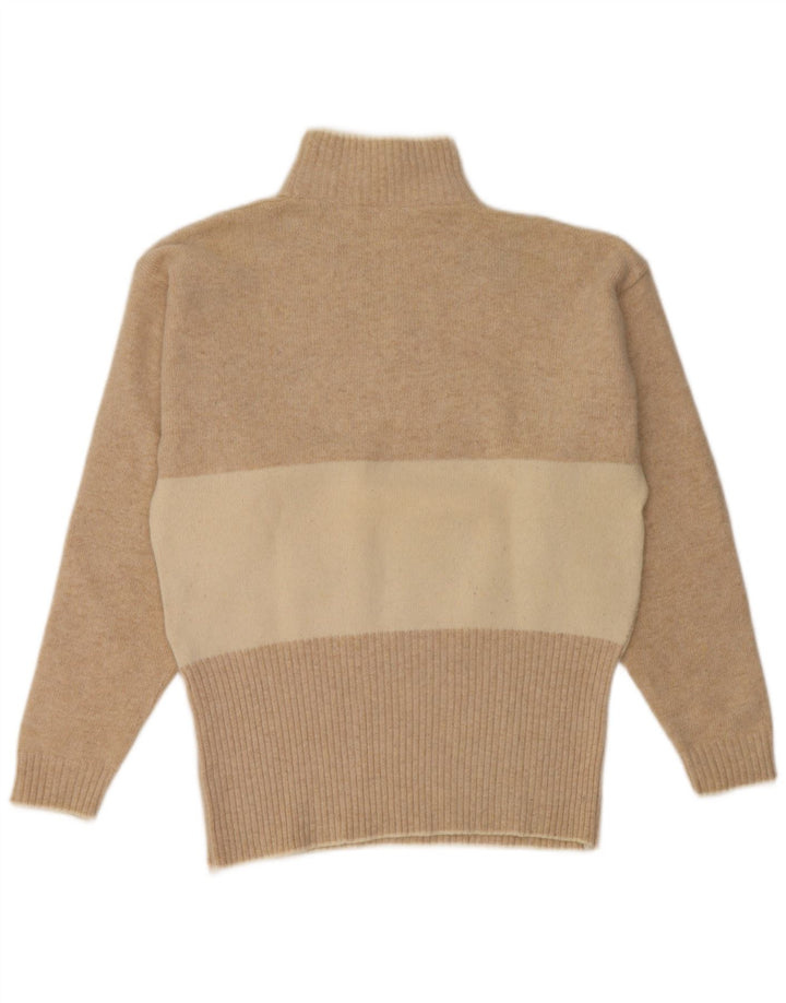 Vintage mujer tortuga cuello jersey suéter Reino Unido 14 medio beige colorblock