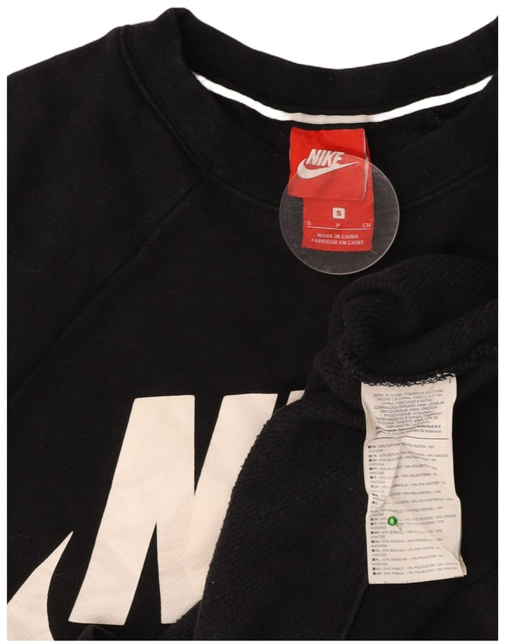 NIKE Mujer Crop Oversize Graphic Sudadera Jumper UK 10 Small Negro