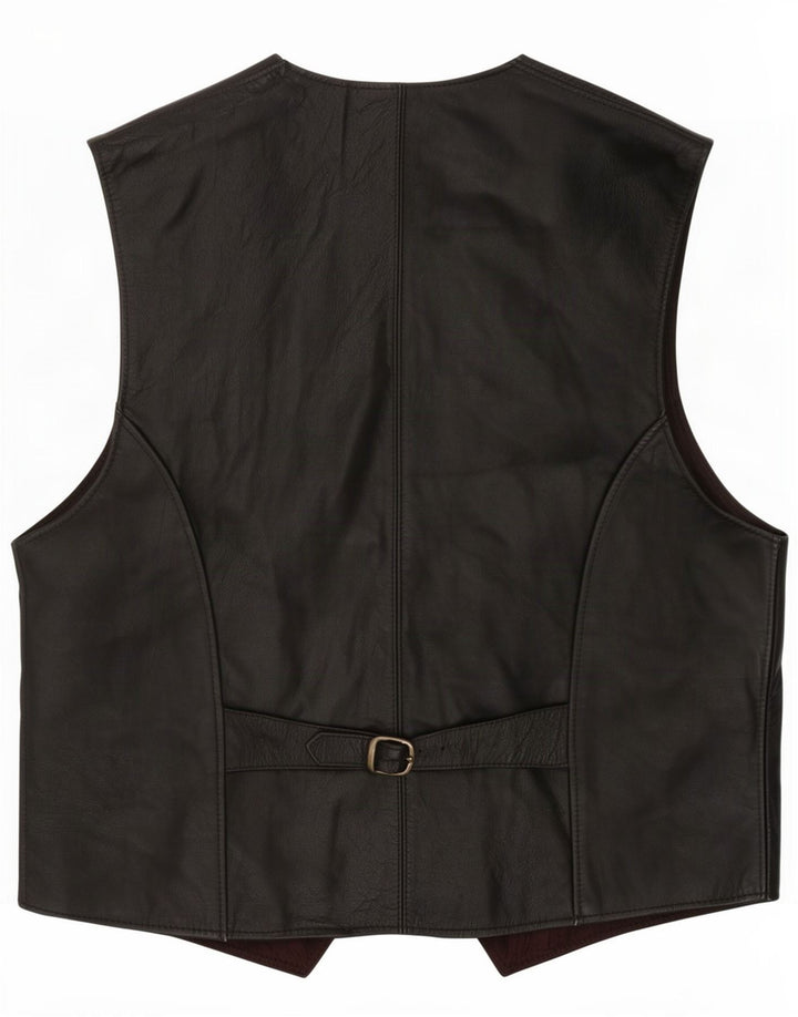 Chaleco de cuero vintage para hombre IT 52 Grande Negro