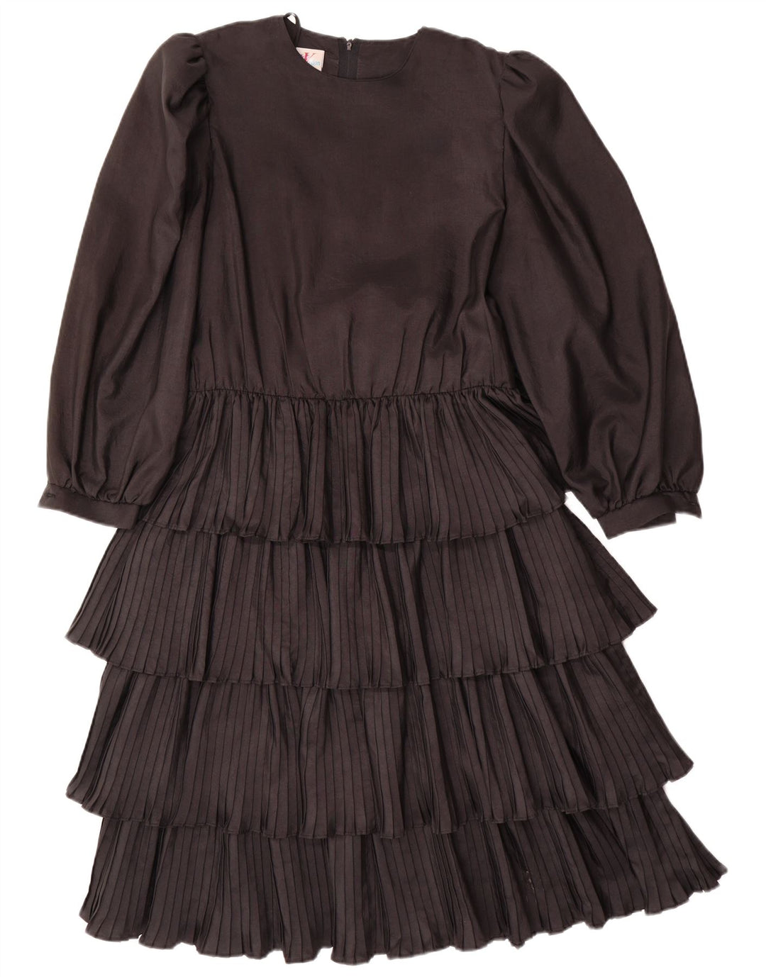 VINTAGE Vestido escalonado de manga larga para mujer EU 36 Pequeño poliéster negro