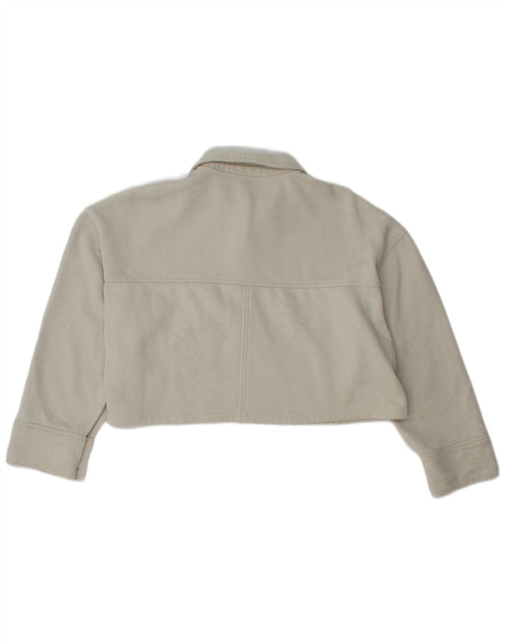 Zara Mujer Crop Polo Neck Sudadera Jumper UK 46 Grande Poliéster Blanco