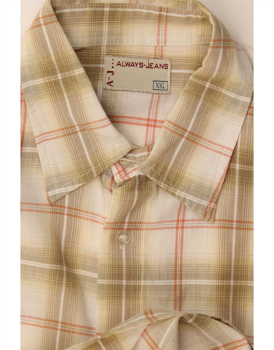 Camisa vintage de manga corta para hombre 2XL Beige Check