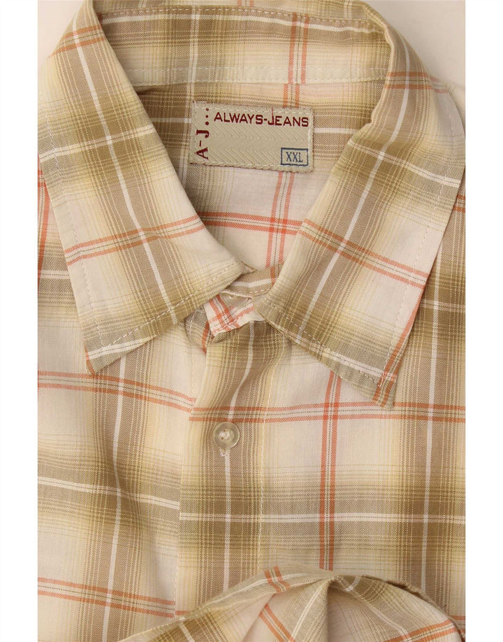 Camisa vintage de manga corta para hombre 2XL Beige Check