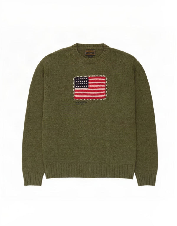Woolrich Jersey de cuello redondo gráfico para mujer UK 46 Lana verde grande
