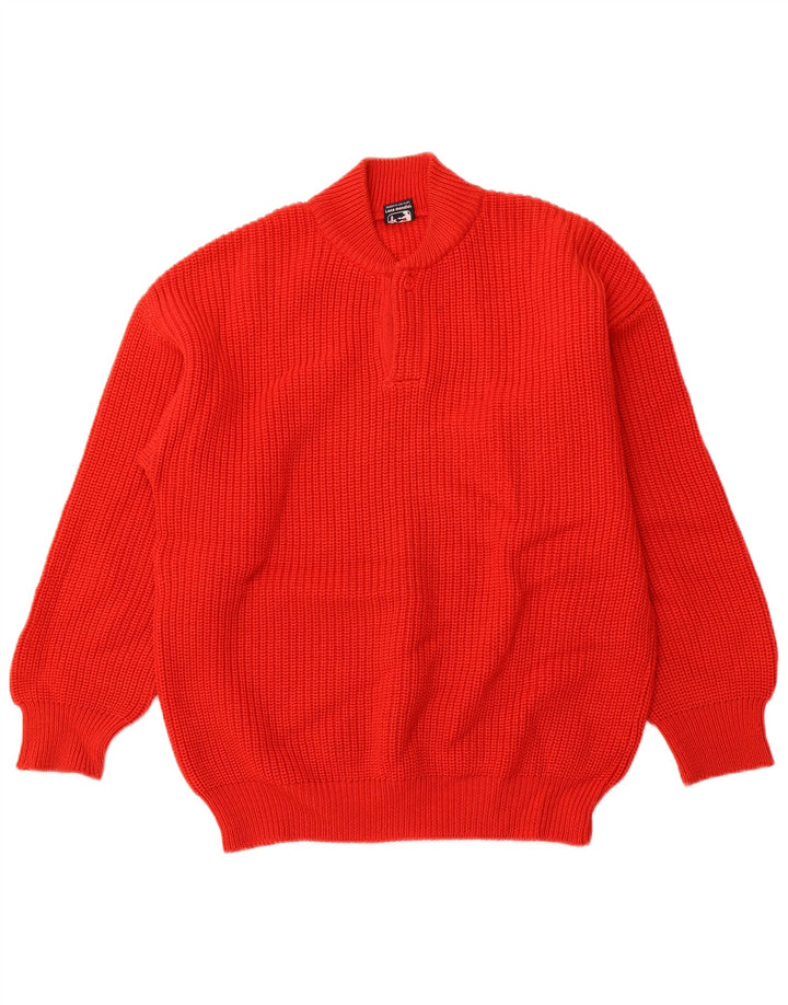 PANCARI Jersey de cuello con botones para hombre IT 48 Lana virgen roja mediana