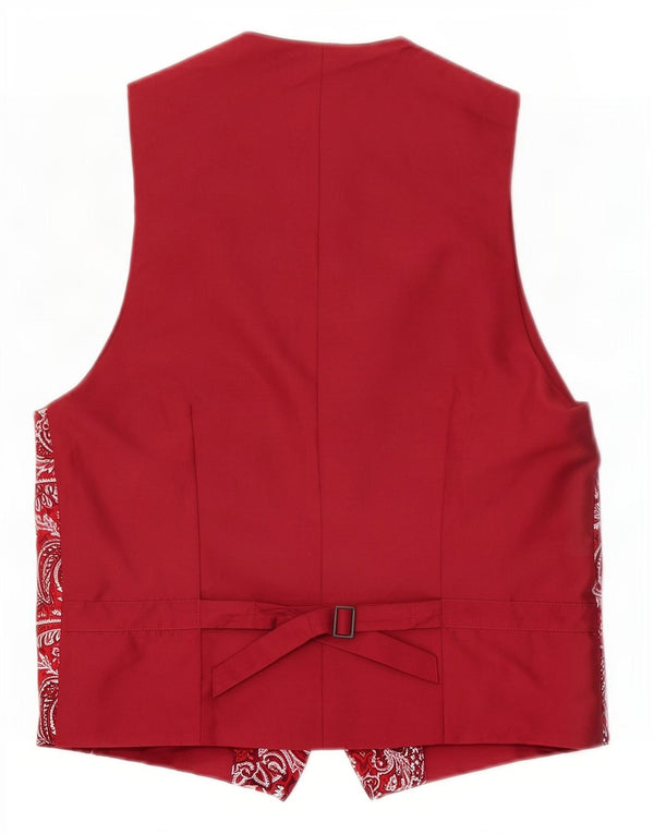 Chaleco vintage para hombre pequeño rojo Paisley seda