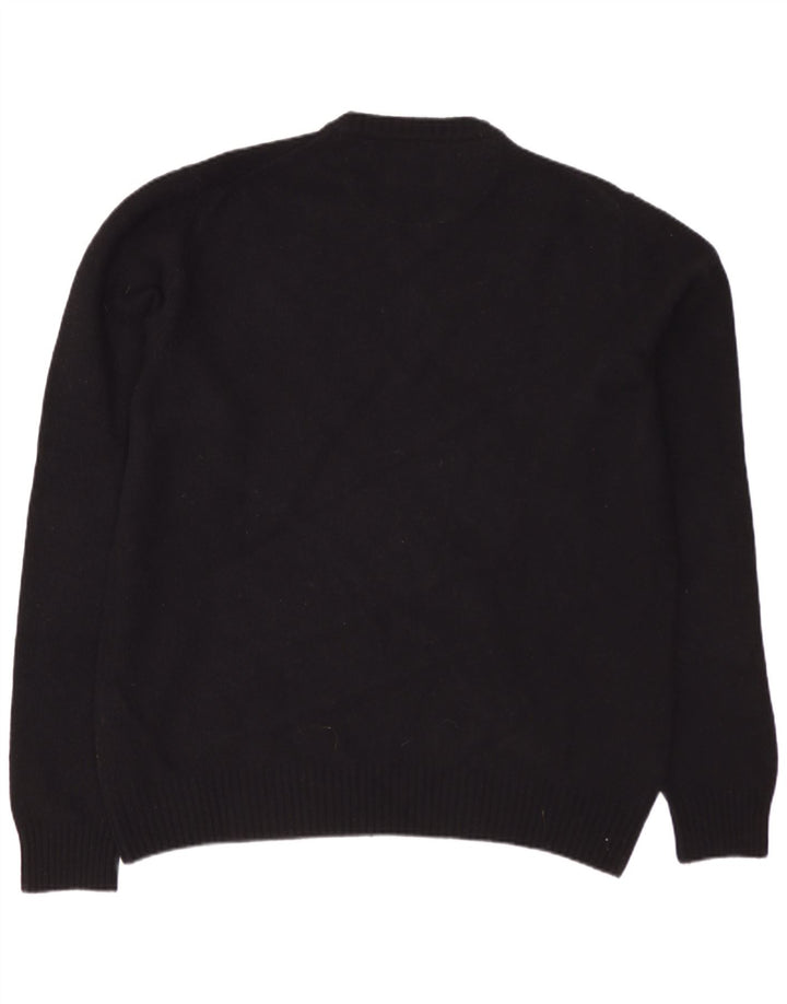TRUSSARDI JEANS Jersey con cuello en V para hombre, talla grande, lana negra