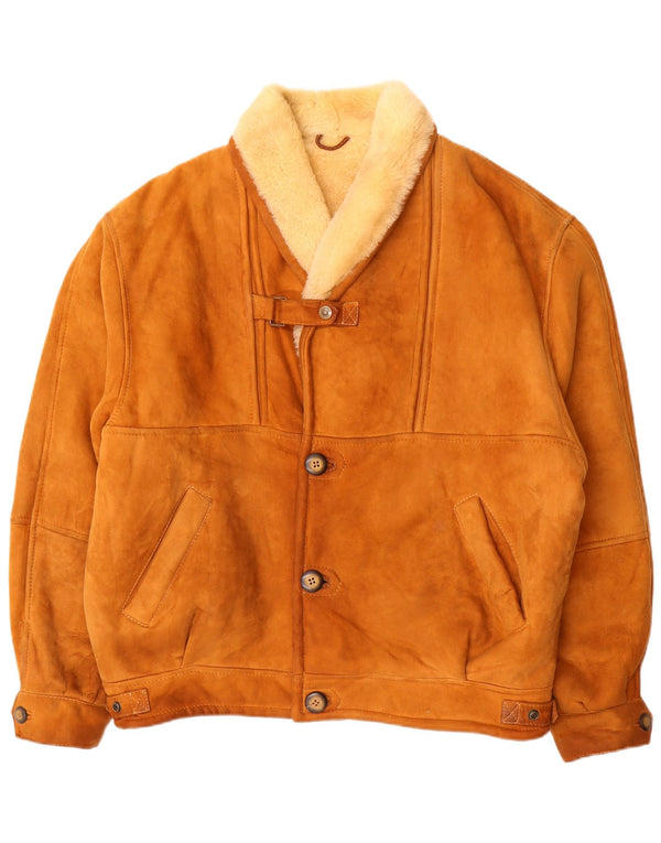 Vintage hombres shearling chaqueta IT 54 2XL marrón shearling