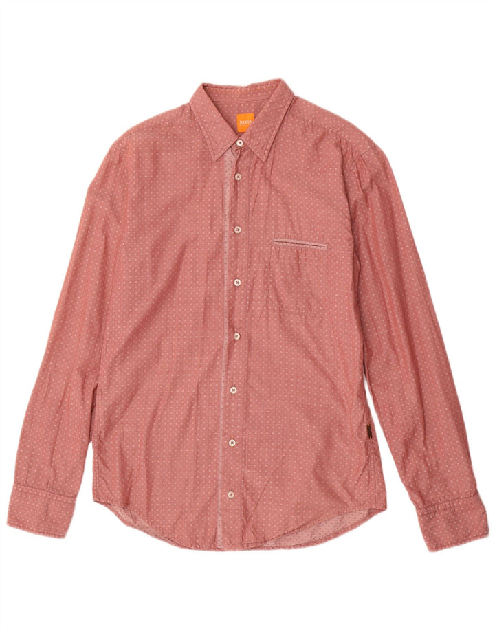 HUGO BOSS Mens Shirt Medium Pink Spotted Cotton