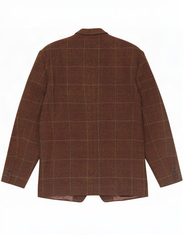 Vintage hombres 2 botones Blazer chaqueta IT 50 grande marrón comprobar lana virgen