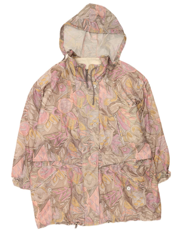 Vintage mujer oversize con capucha cortavientos abrigo EU 46 XL gris floral