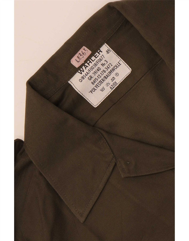 Camisa militar vintage para hombre talla 39/40 poliéster caqui medio