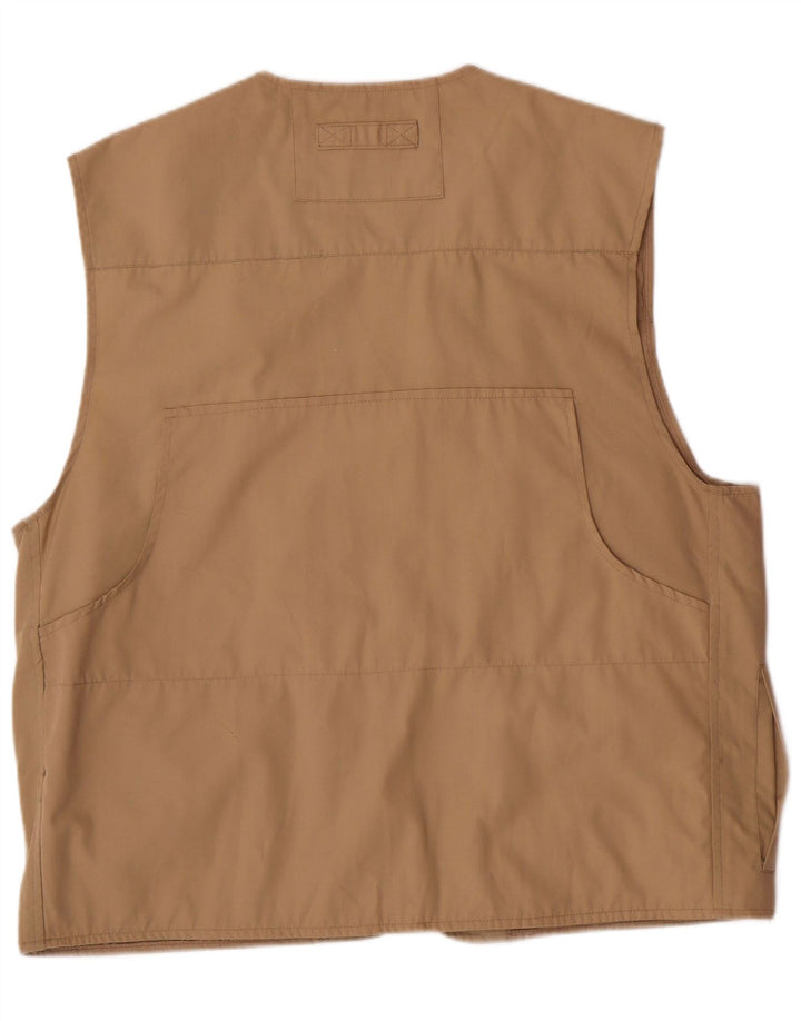 VINTAGE Hombres Utility Gilet Reino Unido 40 Poliéster Beige Grande
