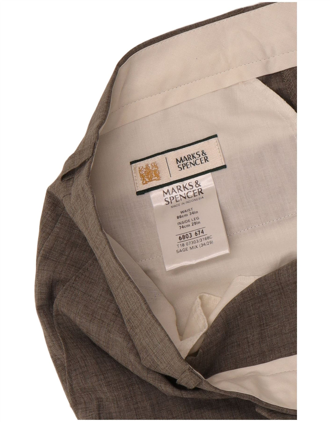 Marks & Spencer Pantalón de traje recto para hombre W34 L27 Poliéster gris