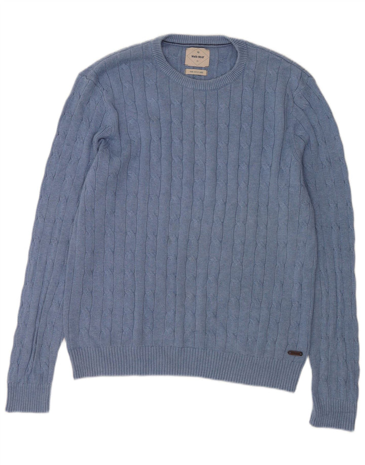 WHITE STUFF Jersey de cuello redondo para hombre, talla grande, algodón azul