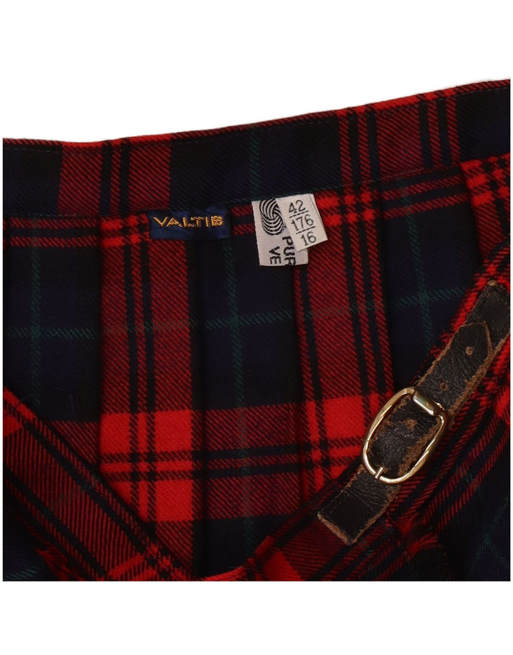 Vintage mujer cuchillo falda plisada IT 42 Medio W28 Rojo Check Lana Virgen