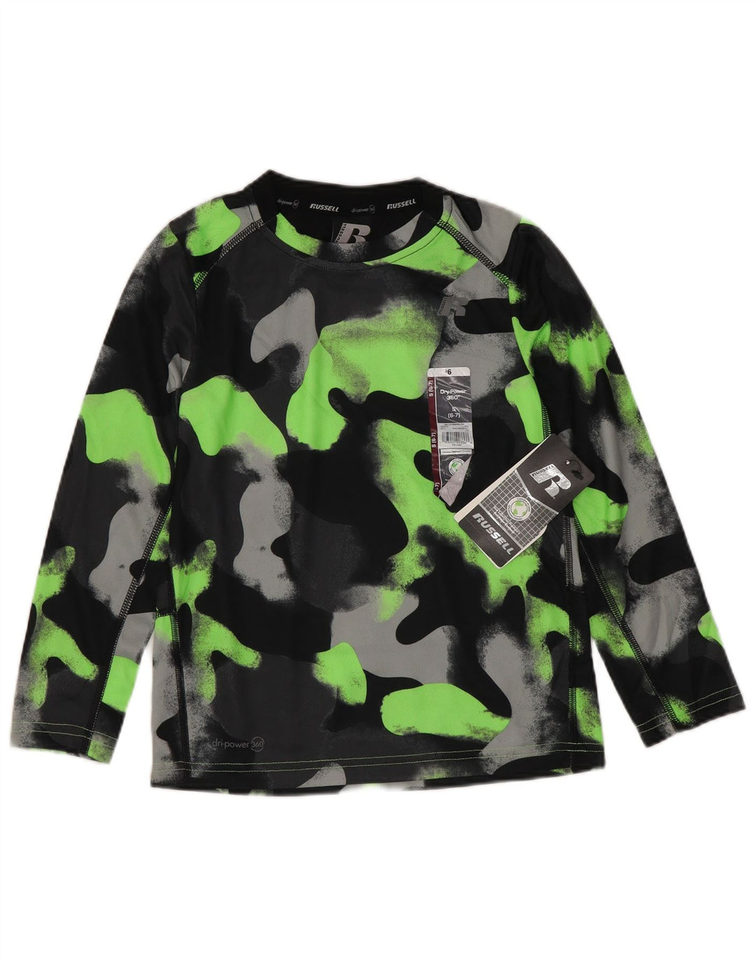 Russell Athletic Boys Dri-Power Top manga larga 6-7 años pequeño negro