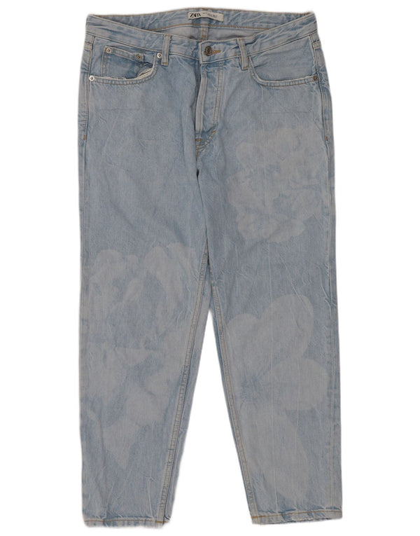 Zara Jeans recortados con lavado ácido para hombre EU 42 Large W32 L26 Blue Floral