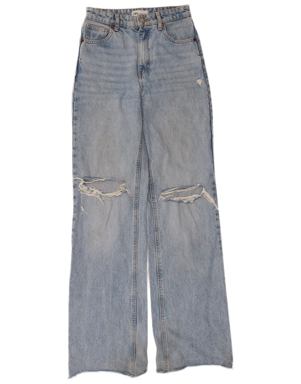 Zara Jeans de pierna ancha desgastados para mujer EU 34 2XS W24 L34 Algodón azul