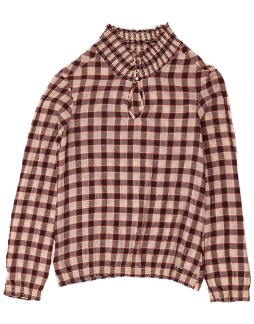 Woolrich Blusa de manga larga para mujer UK 44 Medio Borgoña Algodón Gingham