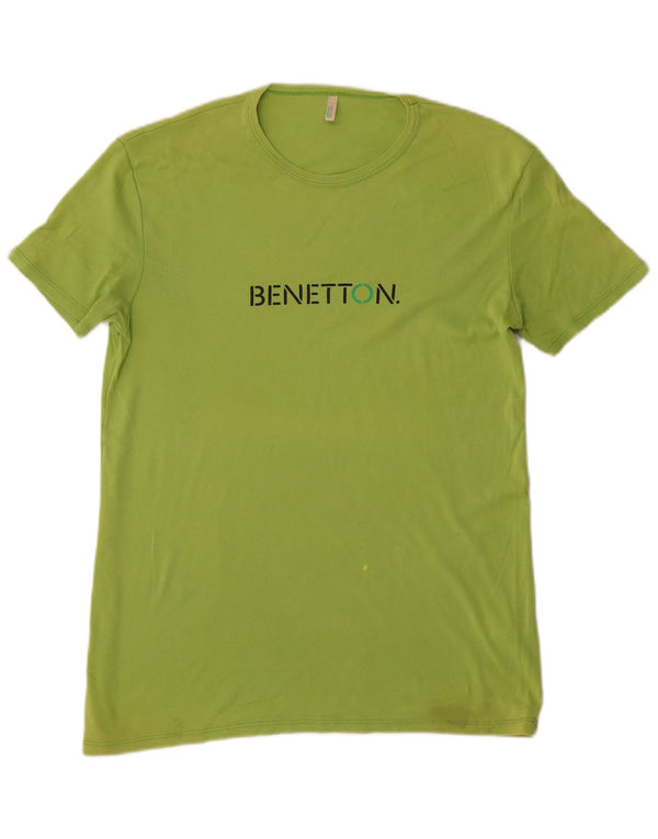 Benetton Hombre Camiseta Estampada Top XL Algodón Verde