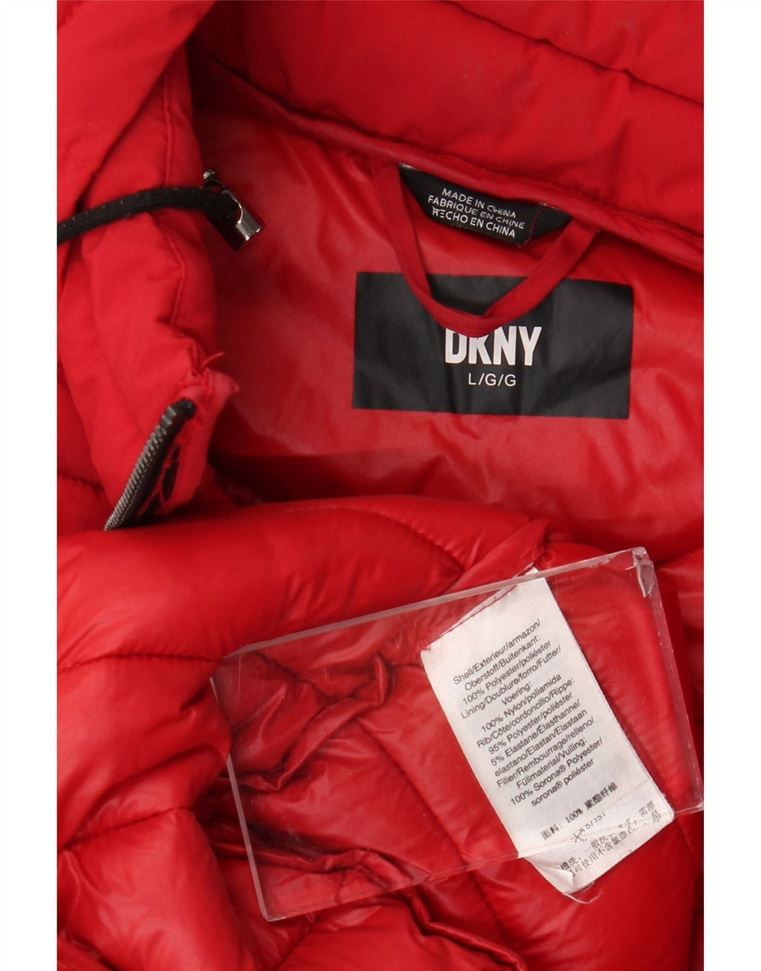 Dkny Abrigo acolchado con capucha para mujer UK 46 Poliéster rojo grande