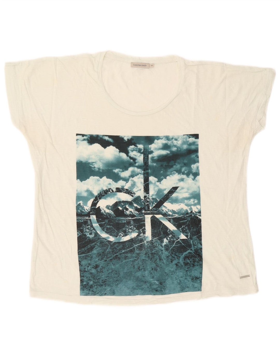 CALVIN KLEIN JEANS Camiseta gráfica extragrande para mujer UK 6 XS Blanco