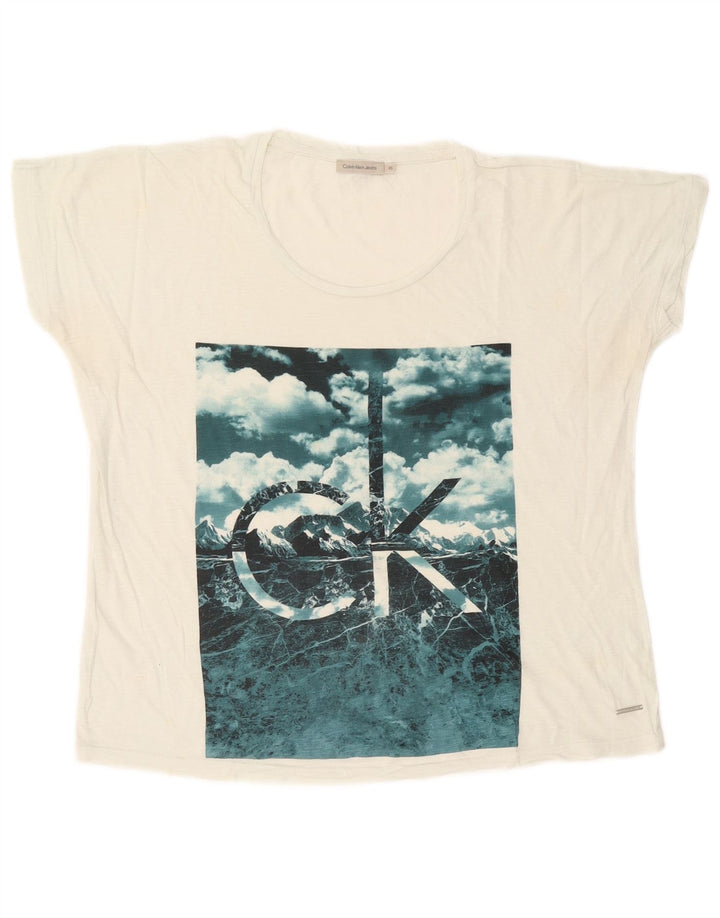 CALVIN KLEIN JEANS Camiseta gráfica extragrande para mujer UK 6 XS Blanco