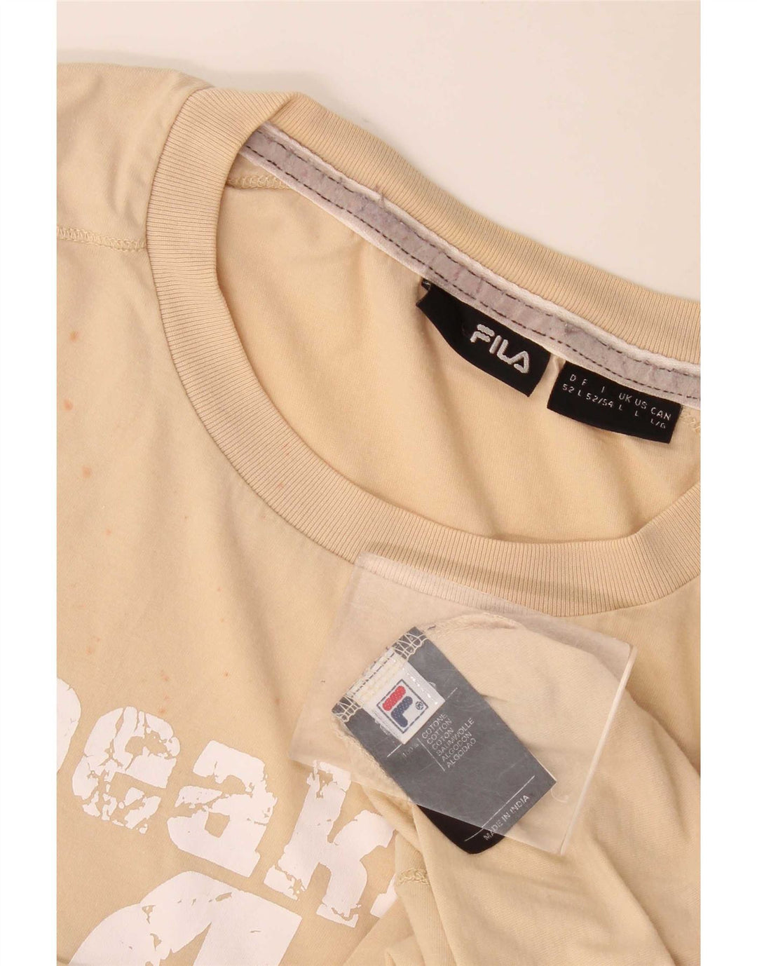 Fila - Camiseta gráfica para hombre, talla grande, algodón beige