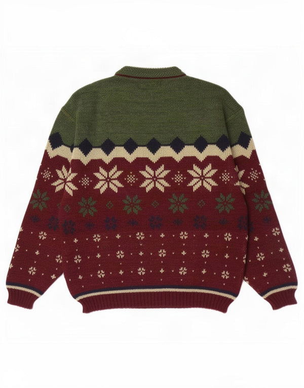 Vintage hombres cuello redondo jersey suéter XL verde feria isla lana