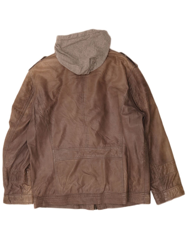 Engbers Chaqueta de cuero con capucha para hombre UK 40 Large Brown