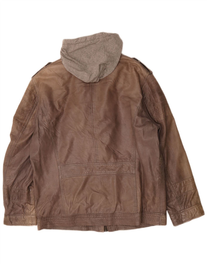 Engbers Chaqueta de cuero con capucha para hombre UK 40 Large Brown