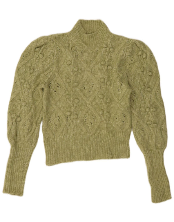 Zara Mujer Crop Turtle Neck Jumper Sweater UK 12 Medio Verde Acrílico