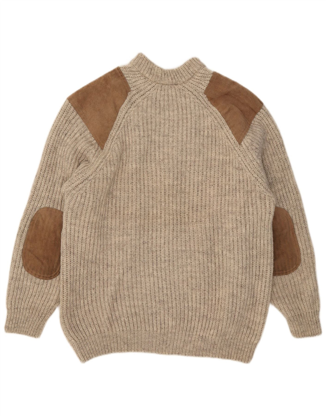 Vintage hombres tortuga cuello jersey suéter grande beige colorblock lana