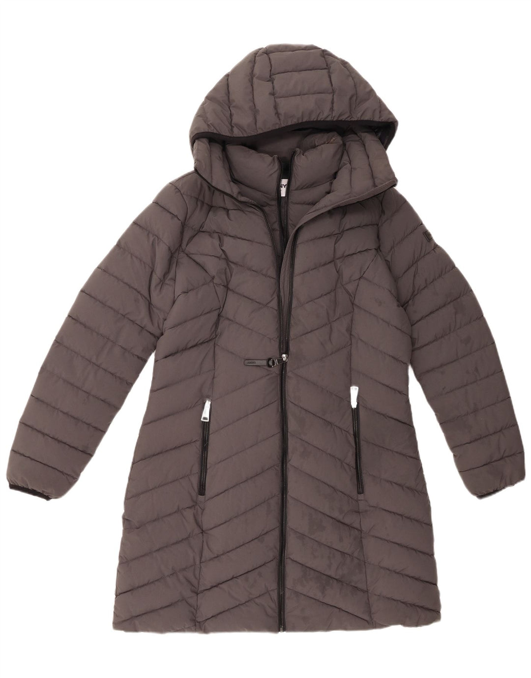 Dkny Abrigo acolchado con capucha para mujer UK 44 Poliéster gris medio