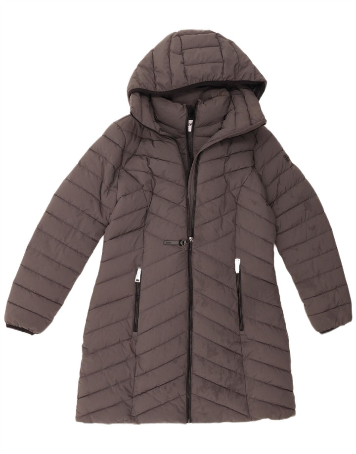 Dkny Abrigo acolchado con capucha para mujer UK 44 Poliéster gris medio