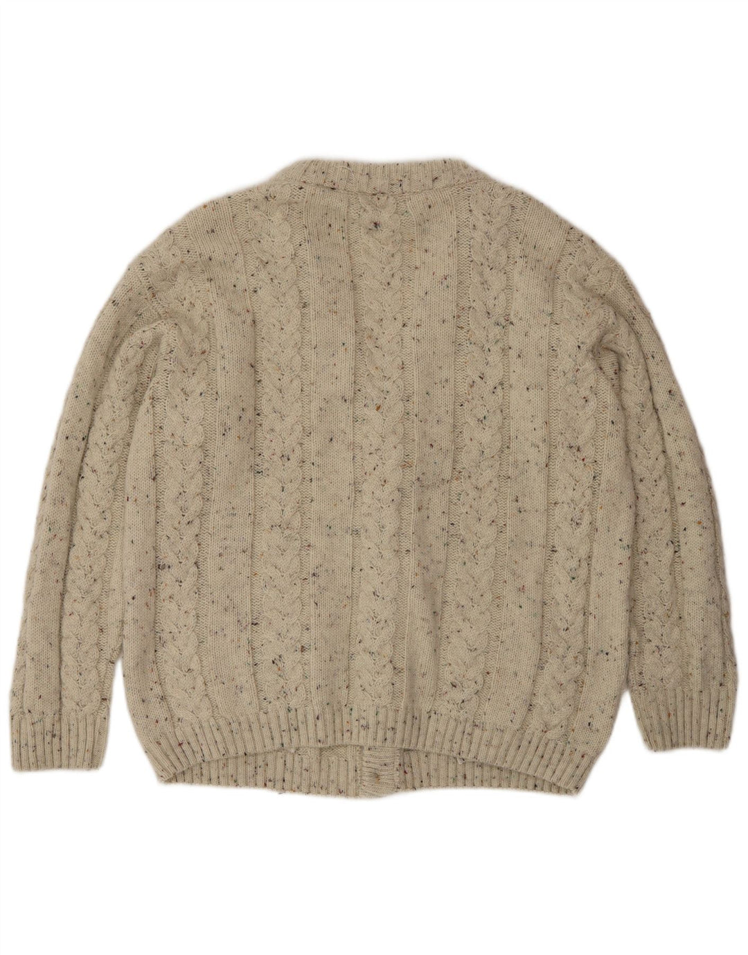 Vintage hombres Cardigan suéter grande beige moteado lana