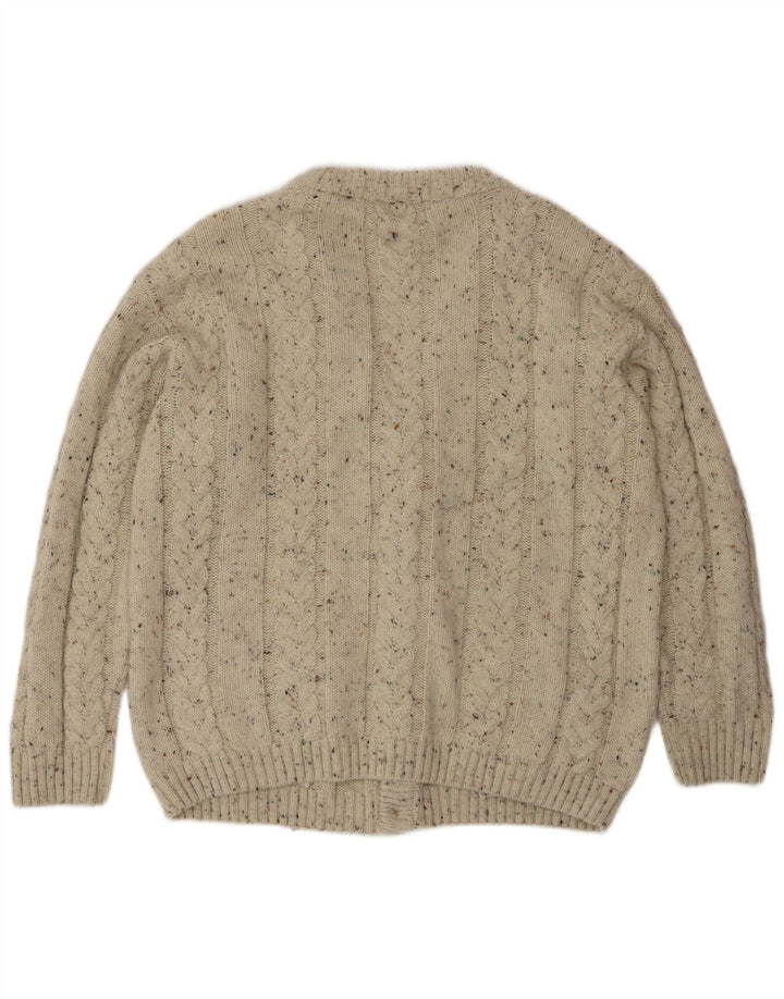 Vintage hombres Cardigan suéter grande beige moteado lana