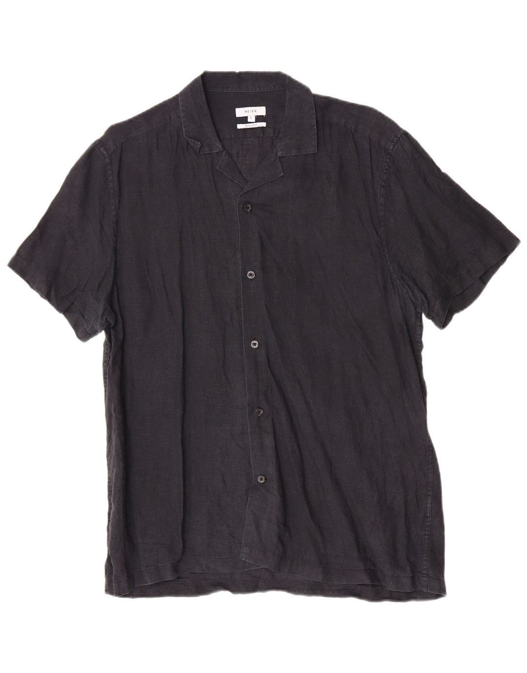 Camisa Reiss de manga corta y ajuste regular para hombre, talla grande, lino azul marino