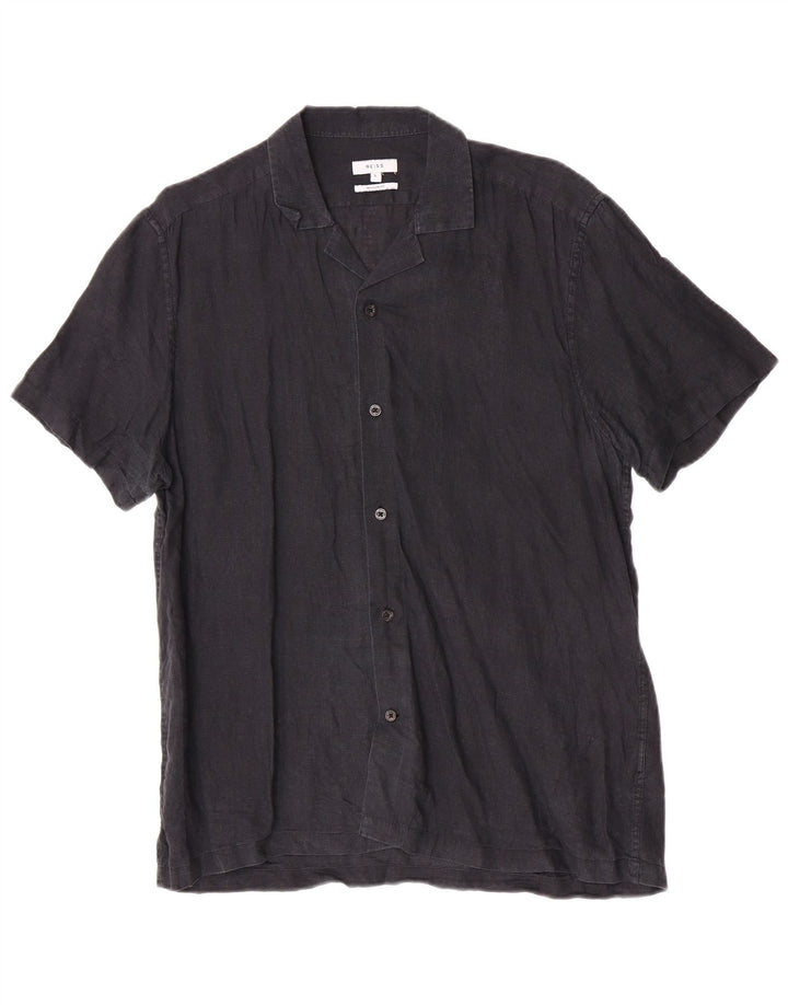 Camisa Reiss de manga corta y ajuste regular para hombre, talla grande, lino azul marino
