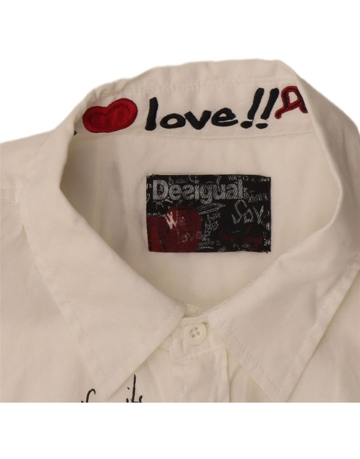 DESIGUAL Hombre Camisa Gráfica Mediana Blanca