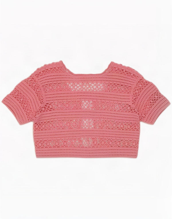 Top bolero de crochet vintage para mujer UK 10 Small Pink