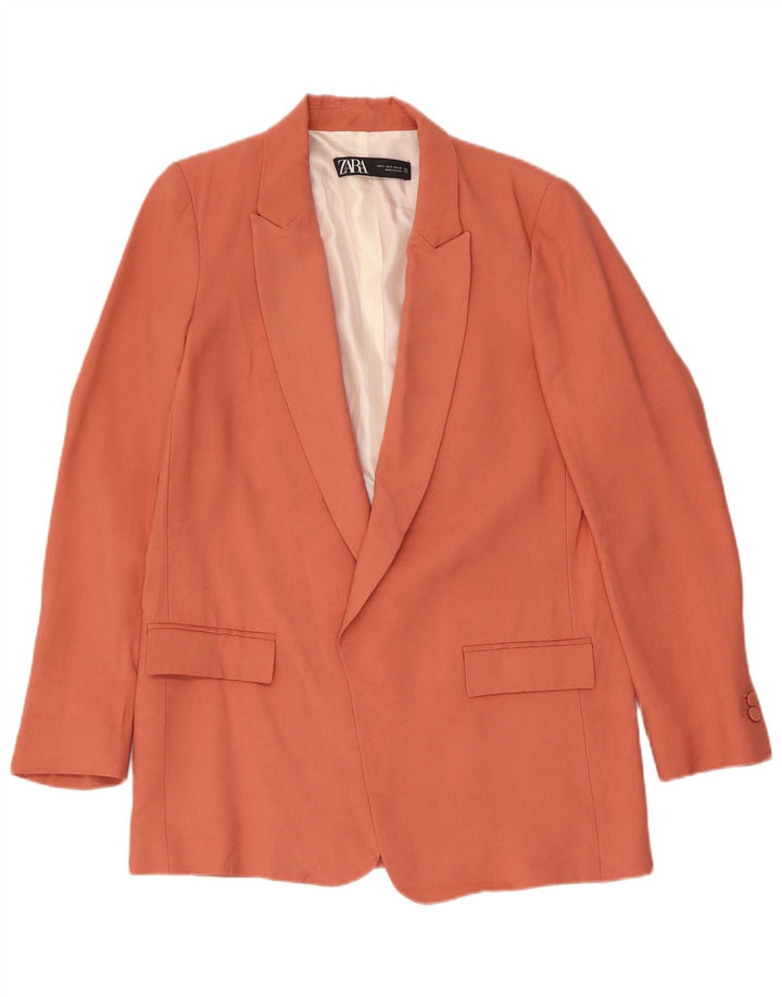 Zara Mujer Chaqueta Americana Abierta UK 10 Small Acetato Naranja