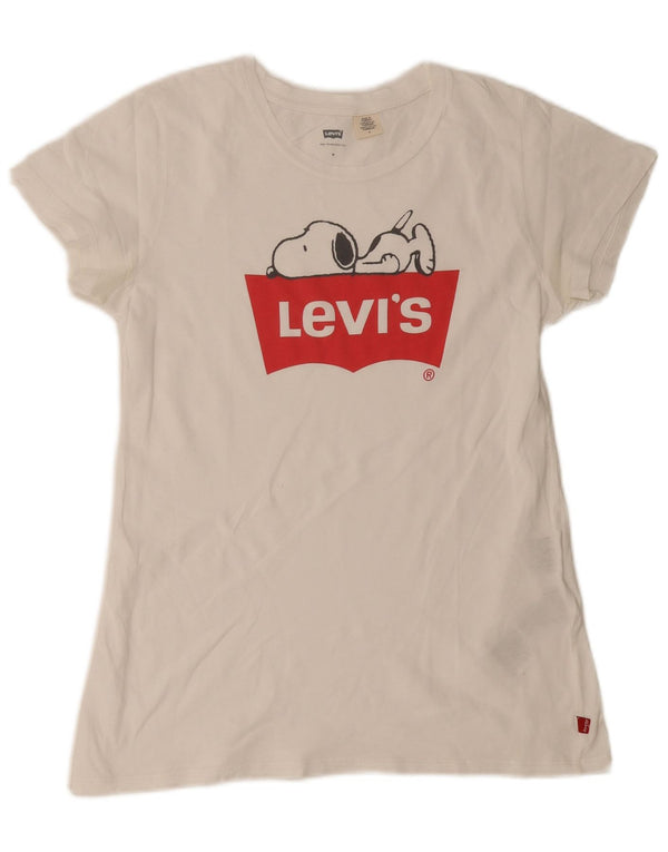 Levi's Camiseta gráfica para mujer Top UK 12 Medium White Cotton