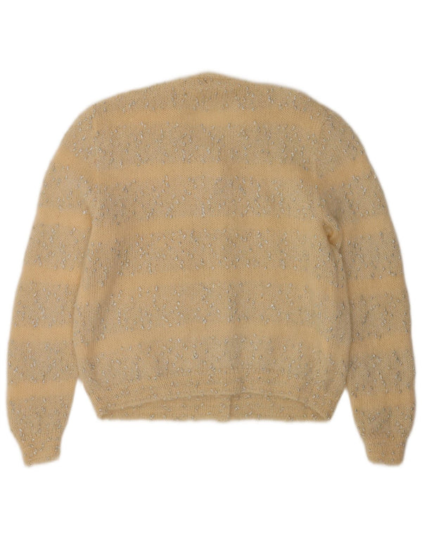 Vintage mujer Cardigan suéter Reino Unido 16 grande amarillo rayas