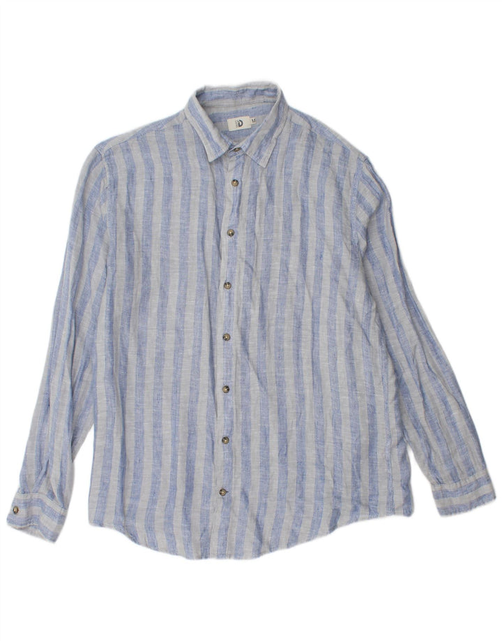 Camisa Dack's Hombre Lino Rayas Azul Medio