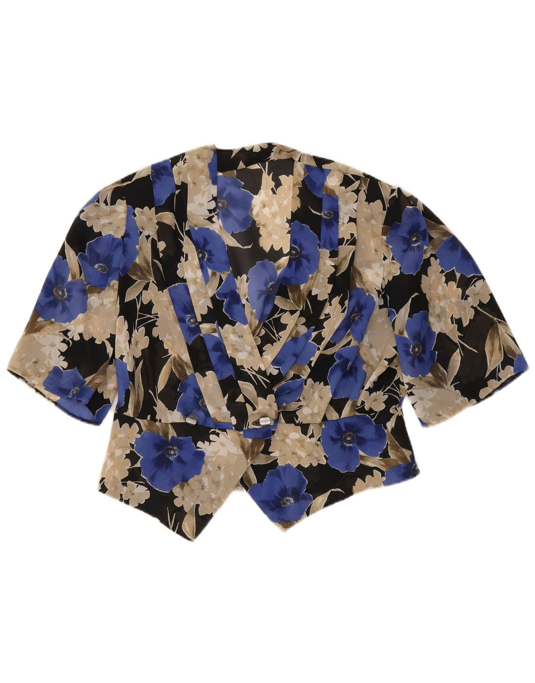 Vintage mujer manga corta Blazer chaqueta Reino Unido 14 grande azul floral