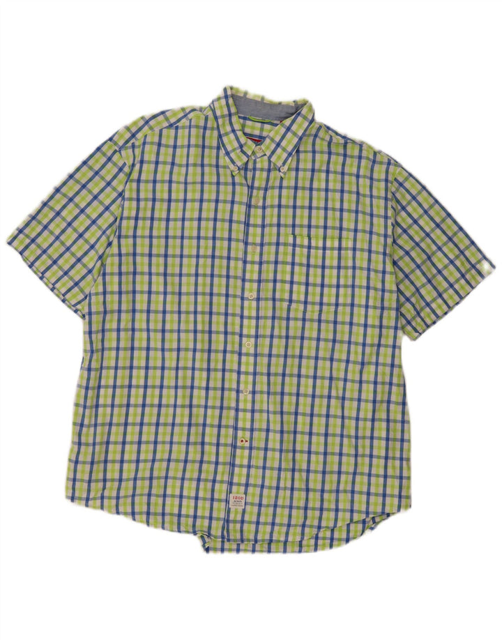 Izod Hombre Camisa Manga Corta XL Algodón Cuadros Verdes